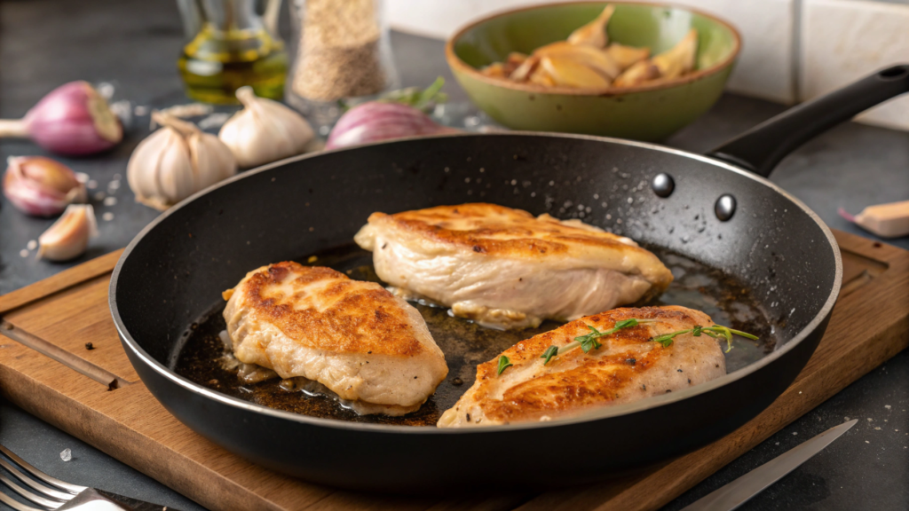 Searing chicken for chicken and yellow rice recipe