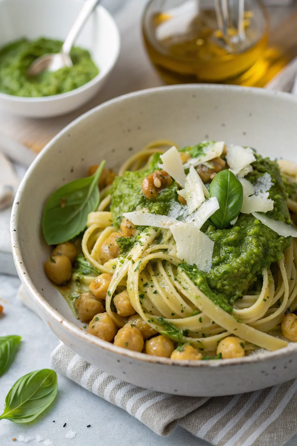 Chickpea Pasta Recipe with Pesto and Parmesan