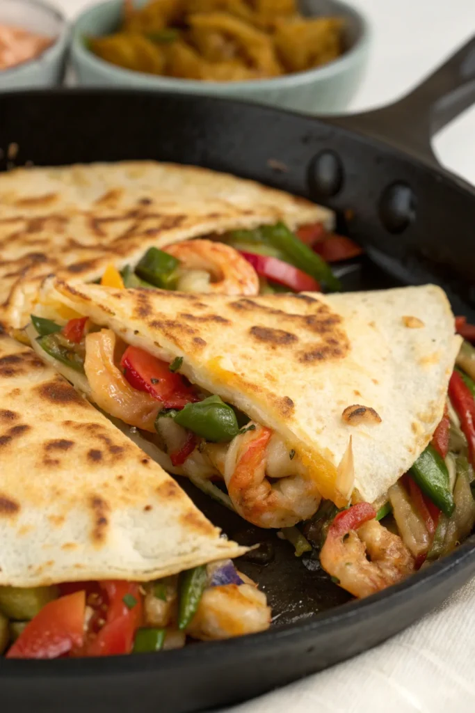 Cooking Shrimp Quesadilla in Skillet