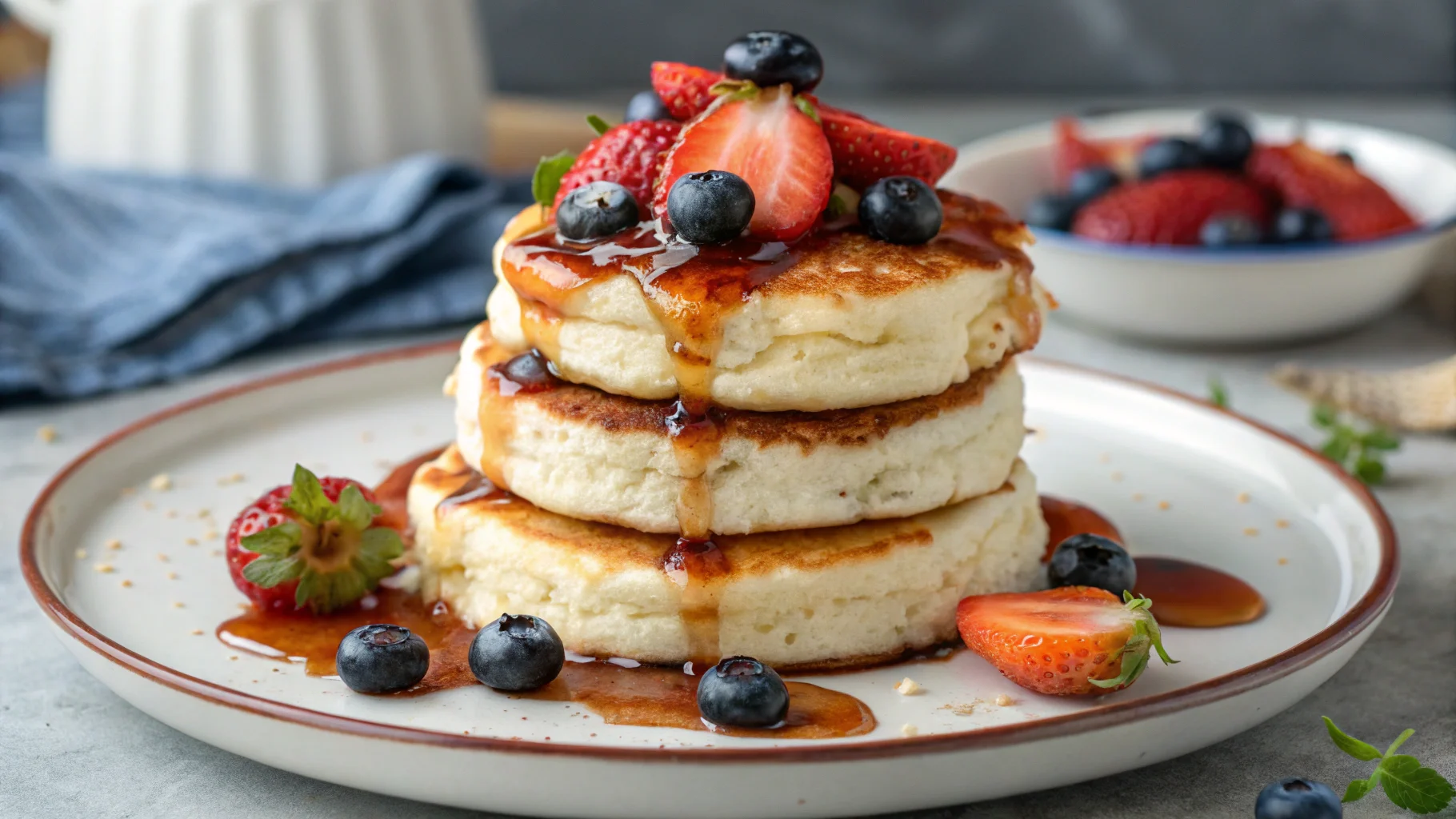 Fluffy cottage cheese pancakes with berries.