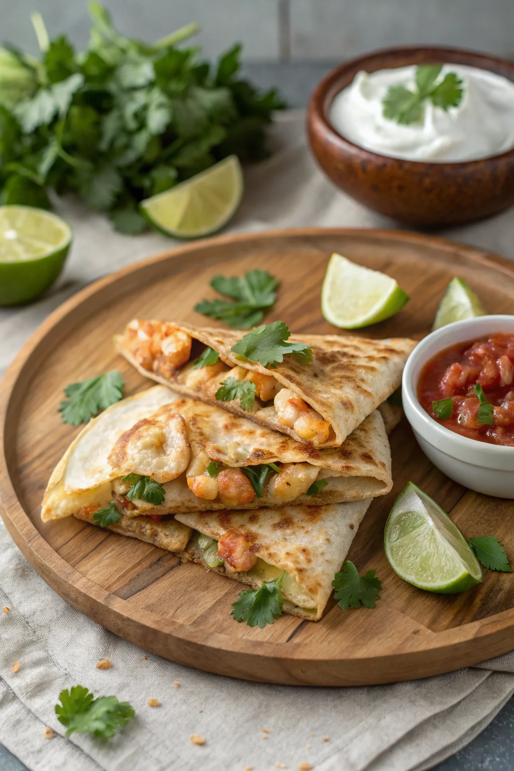 Golden Shrimp Quesadilla Recipe with Salsa and Guacamole