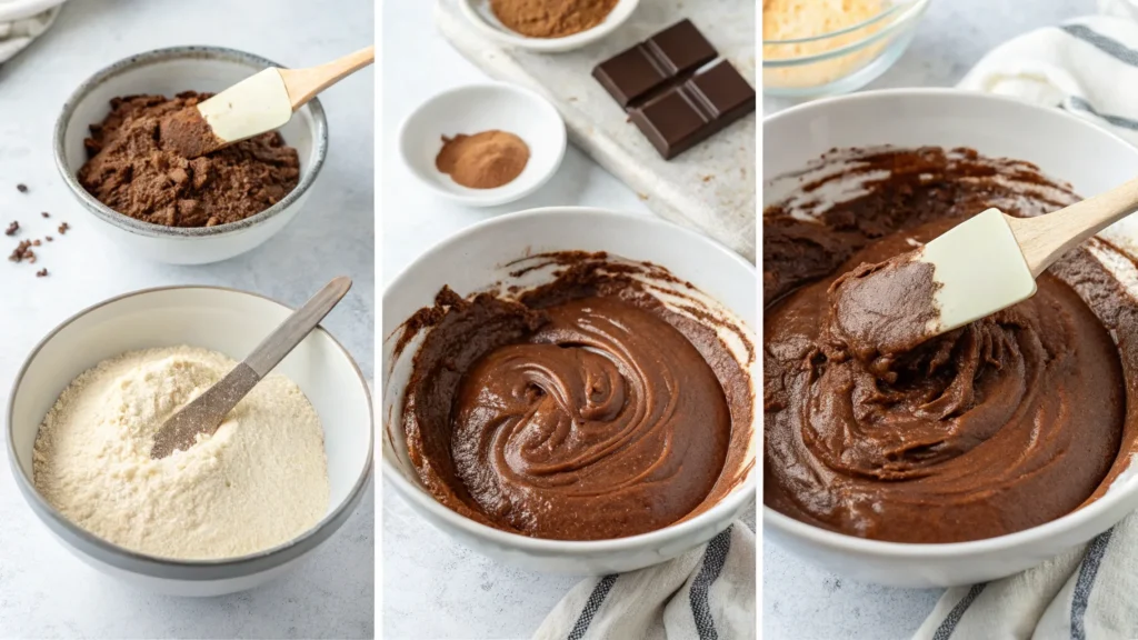 Mixing batter for a Gluten-Free Chocolate Cake Recipe.