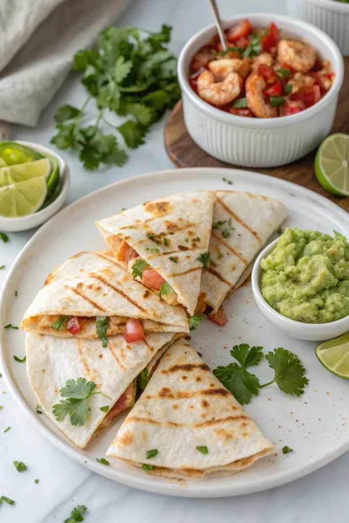 Shrimp Quesadilla Plated with Sides