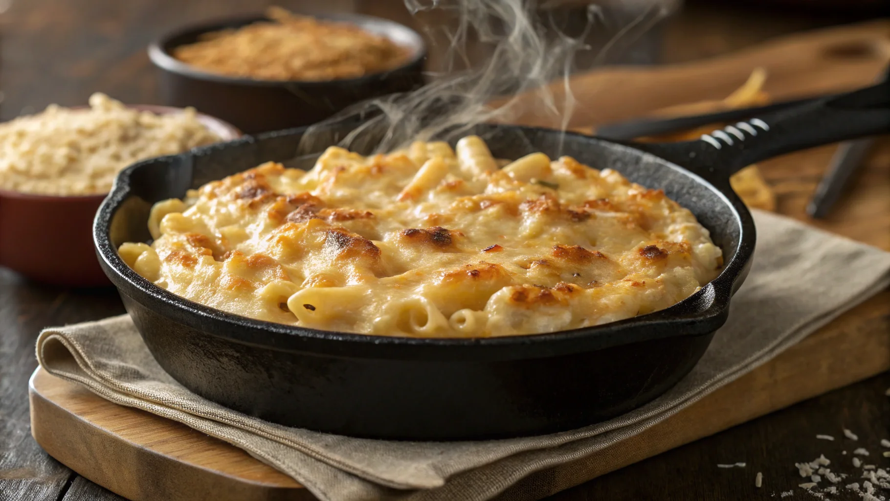 Delicious smoked mac and cheese recipe with golden crust.