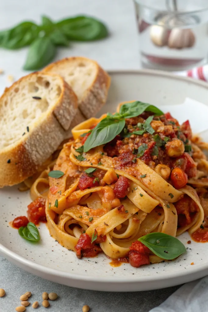 Spicy Chickpea Pasta with Tomato Sauce