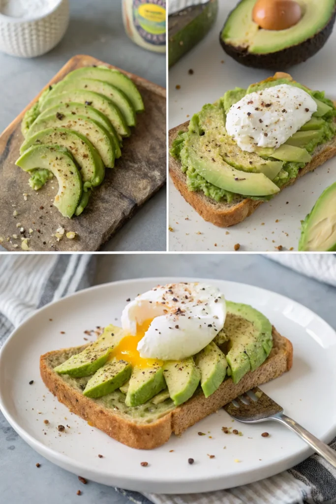 How to make simple avocado toast with poached egg.