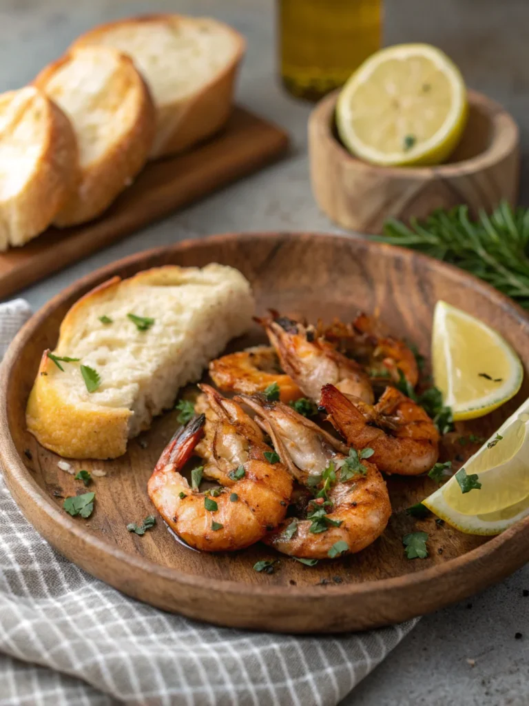 BBQ shrimp with bread - BBQ shrimp recipe pairing.