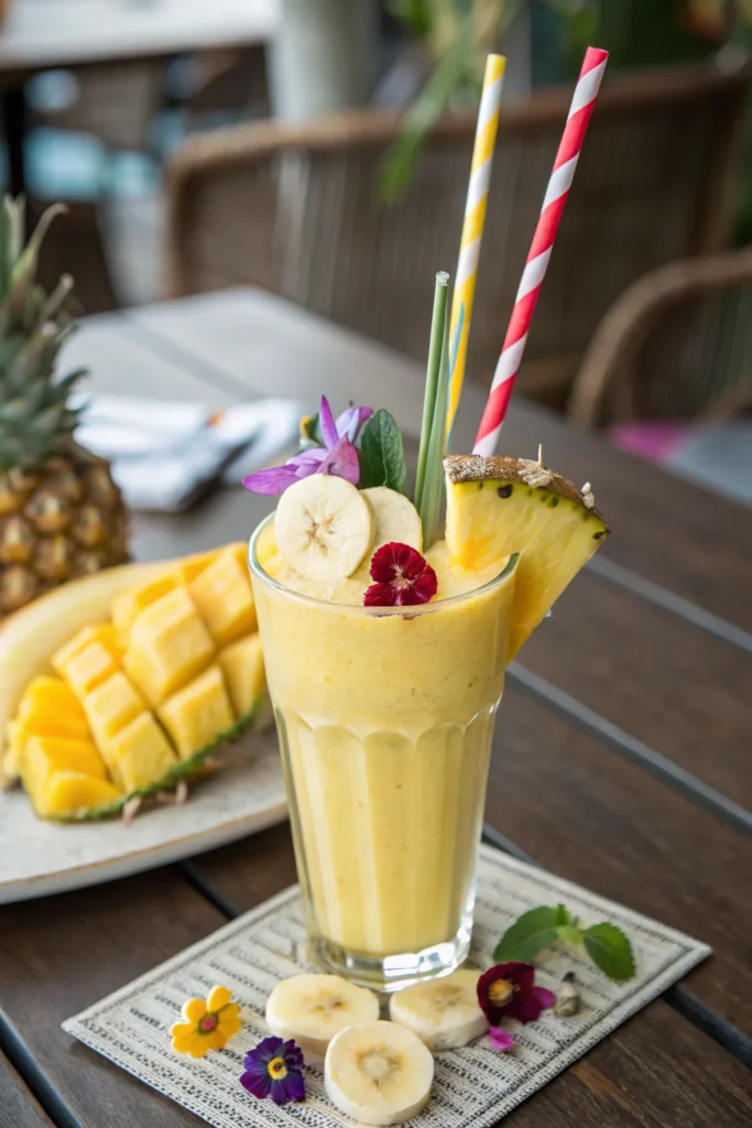 Pineapple Banana Smoothie in Decorative Glass