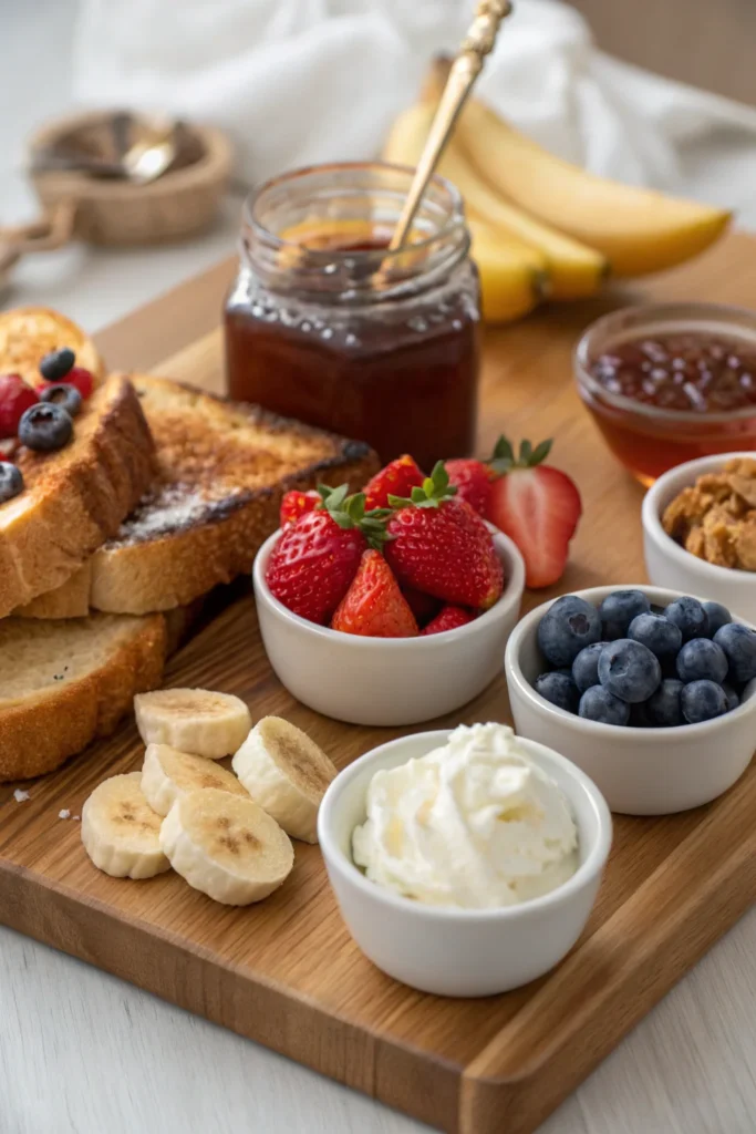 Toppings for sourdough French toast with syrup and berries