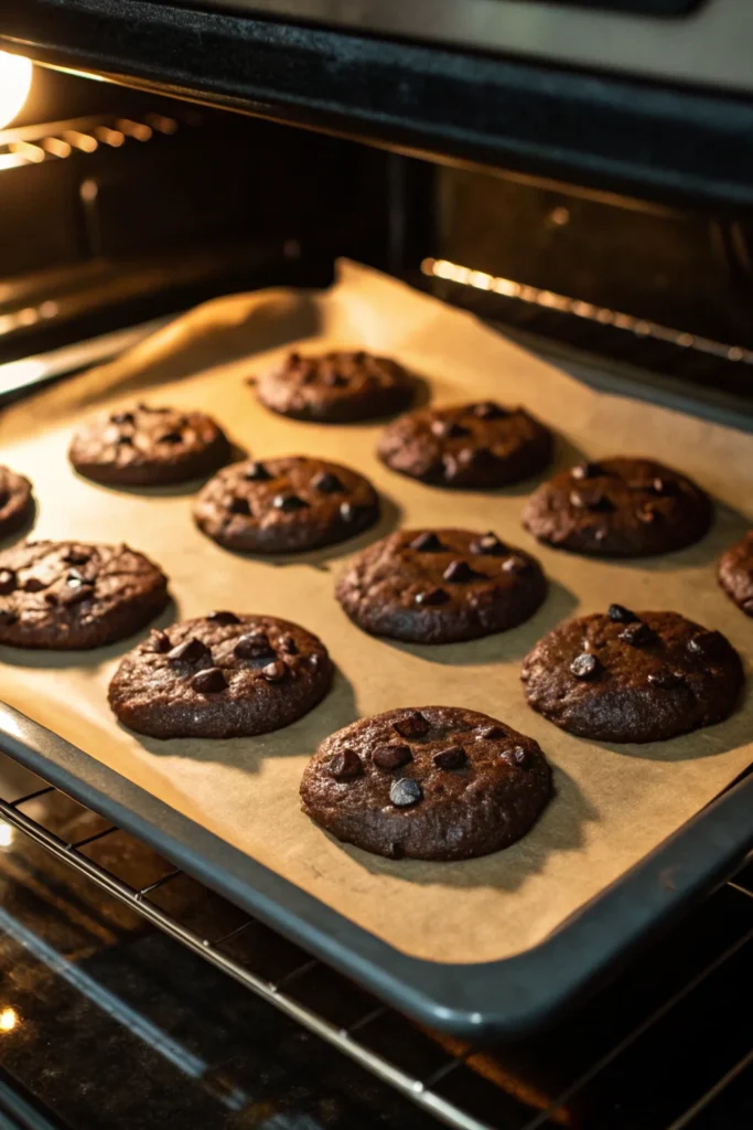 Gluten-free chocolate cookies baking in the oven