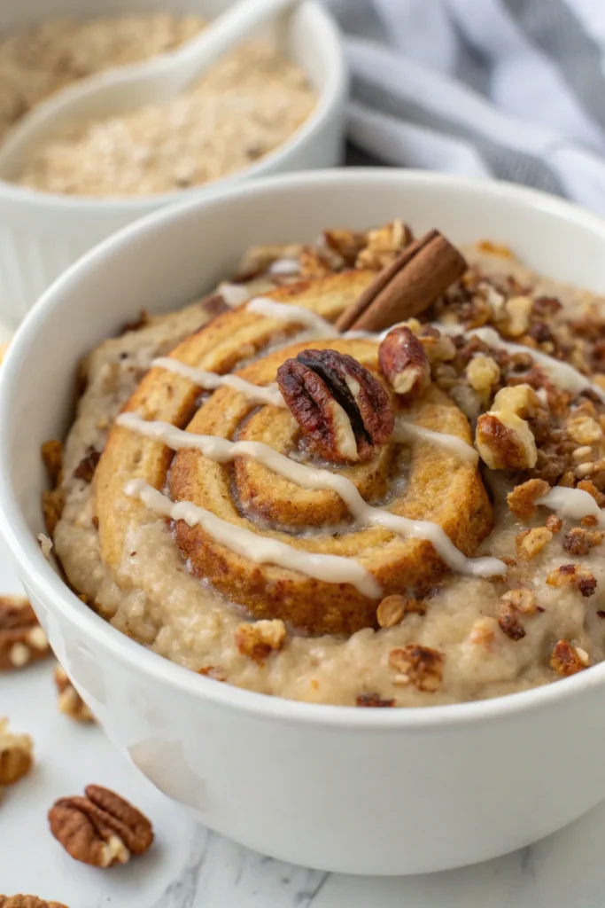 Cinnamon Roll Overnight Oats with cinnamon sugar topping.