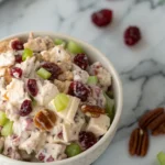 Best cranberry pecan chicken salad with pecans and cranberries.