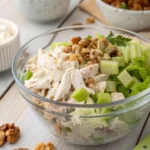 High protein chicken salad with Greek yogurt and walnuts