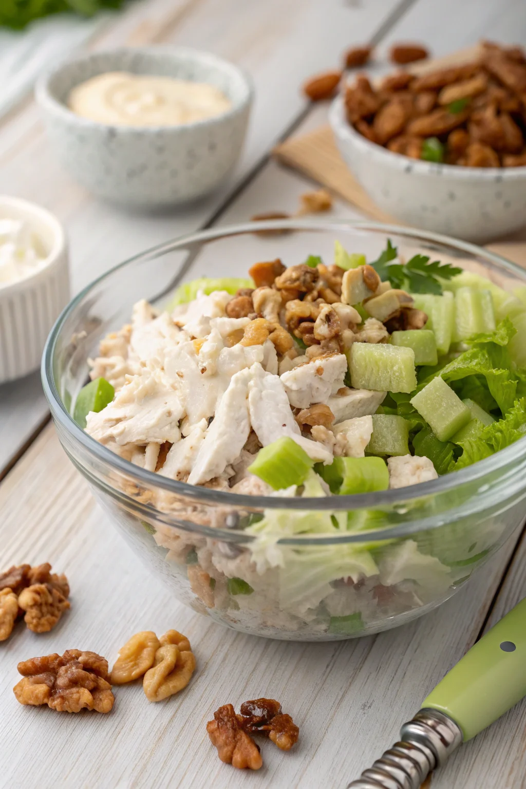 High protein chicken salad with Greek yogurt and walnuts